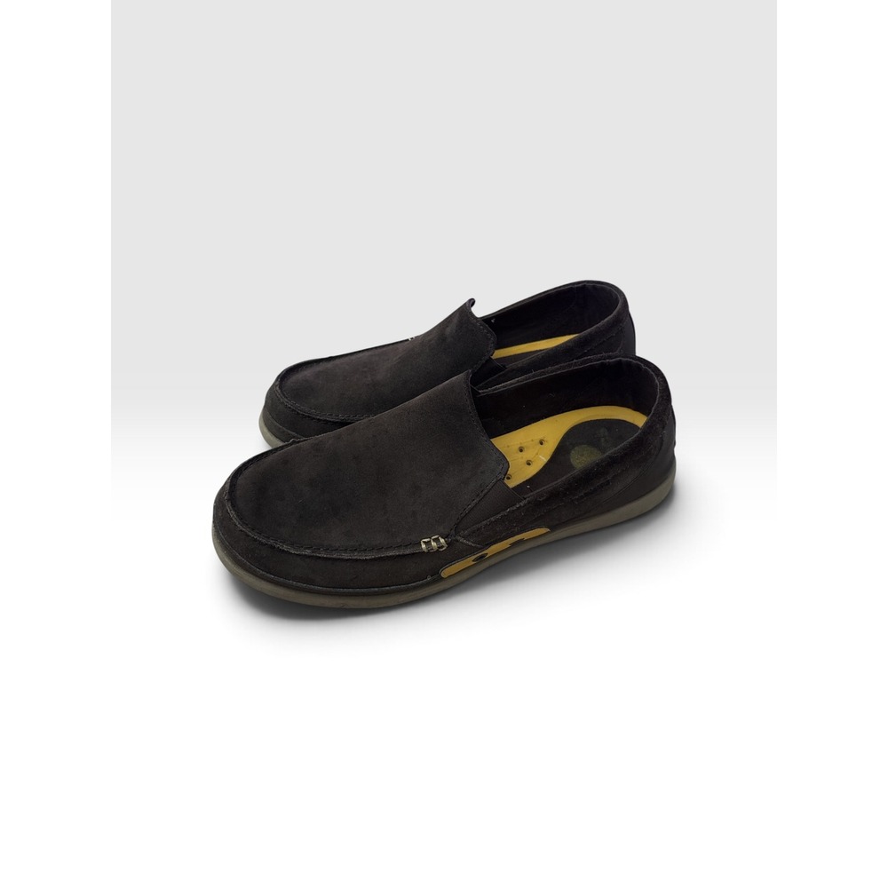 Crocs Mens Suede Slip On Loafers Dark Brown Yellow Casual Comfort Shoes